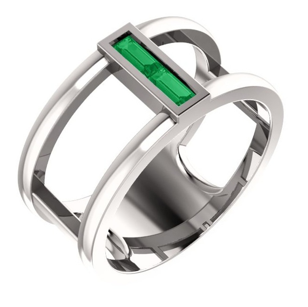 Emerald Baguette Negative Space Ring, 14k White Gold