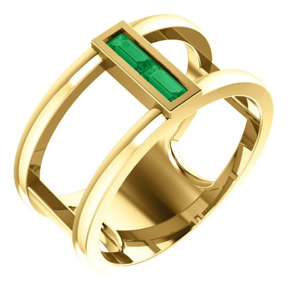 Emerald Baguette Negative Space Ring, 14k Yellow Gold