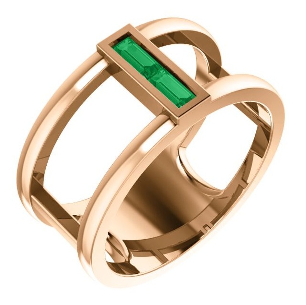 Emerald Baguette Negative Space Ring, 14k Rose Gold