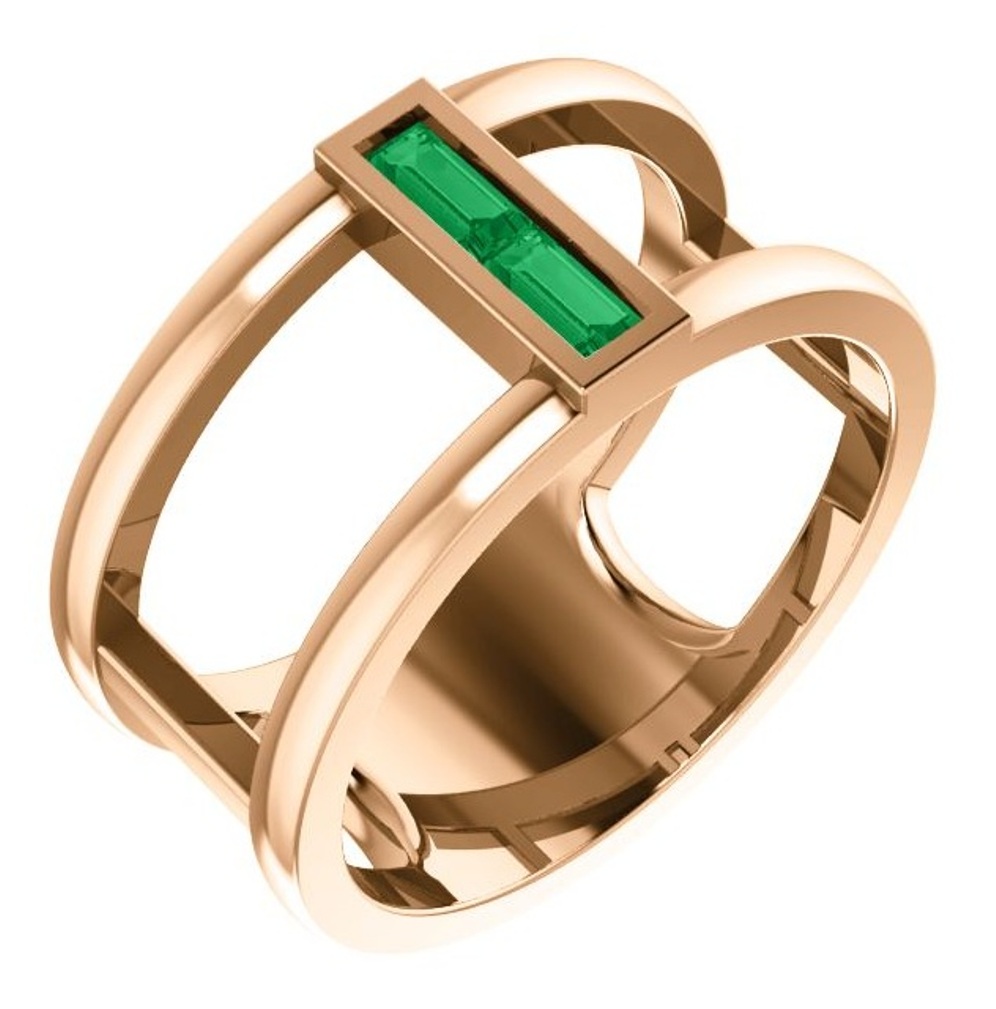 Chatham Lab-Created Emerald Baguette Negative Space Ring, 14k Rose Gold