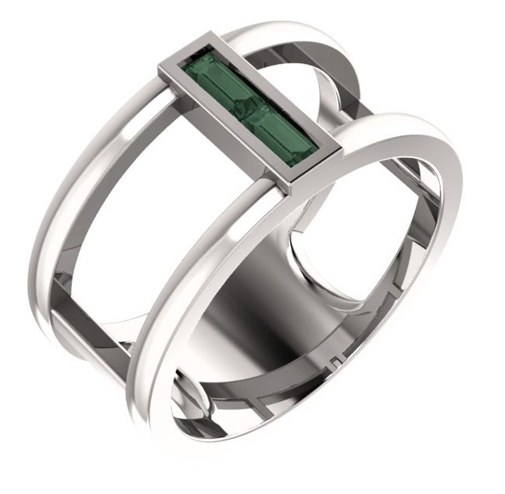 Chatham Lab-Created Alexandrite Baguette Negative Space Ring, 14k White Gold