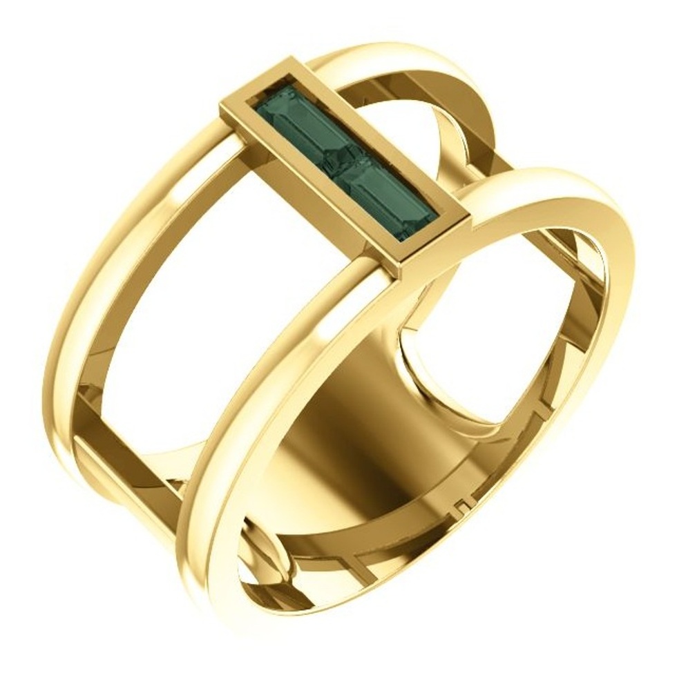 Chatham Lab-Created Alexandrite Baguette Negative Space Ring, 14k Yellow Gold