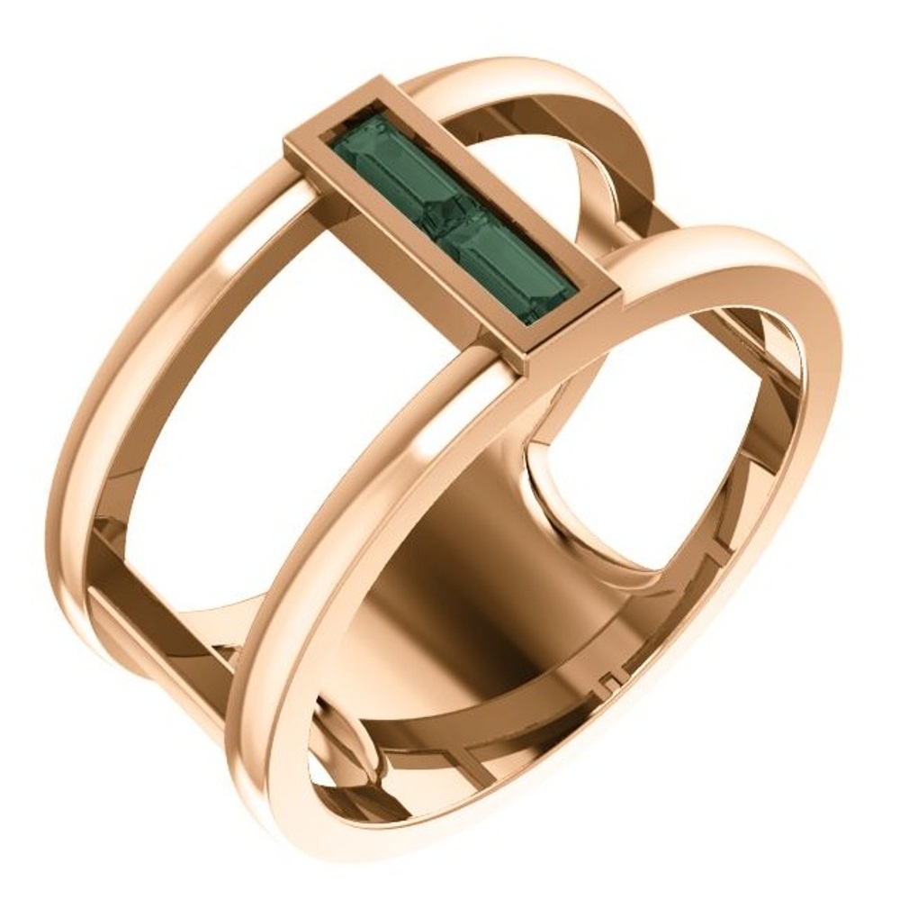 Chatham Lab-Created Alexandrite Baguette Negative Space Ring, 14k Rose Gold