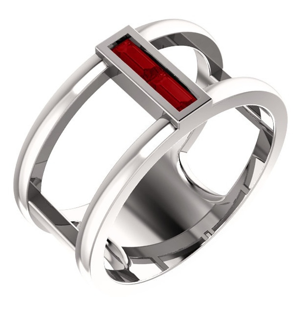 Chatham Lab-Created Ruby Baguette Negative Space Ring, 14k White Gold