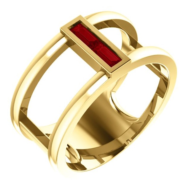 Chatham Lab-Created Ruby Baguette Negative Space Ring, 14k Yellow Gold