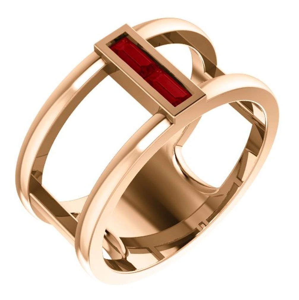 Chatham Lab-Created Ruby Baguette Negative Space Ring, 14k Rose Gold