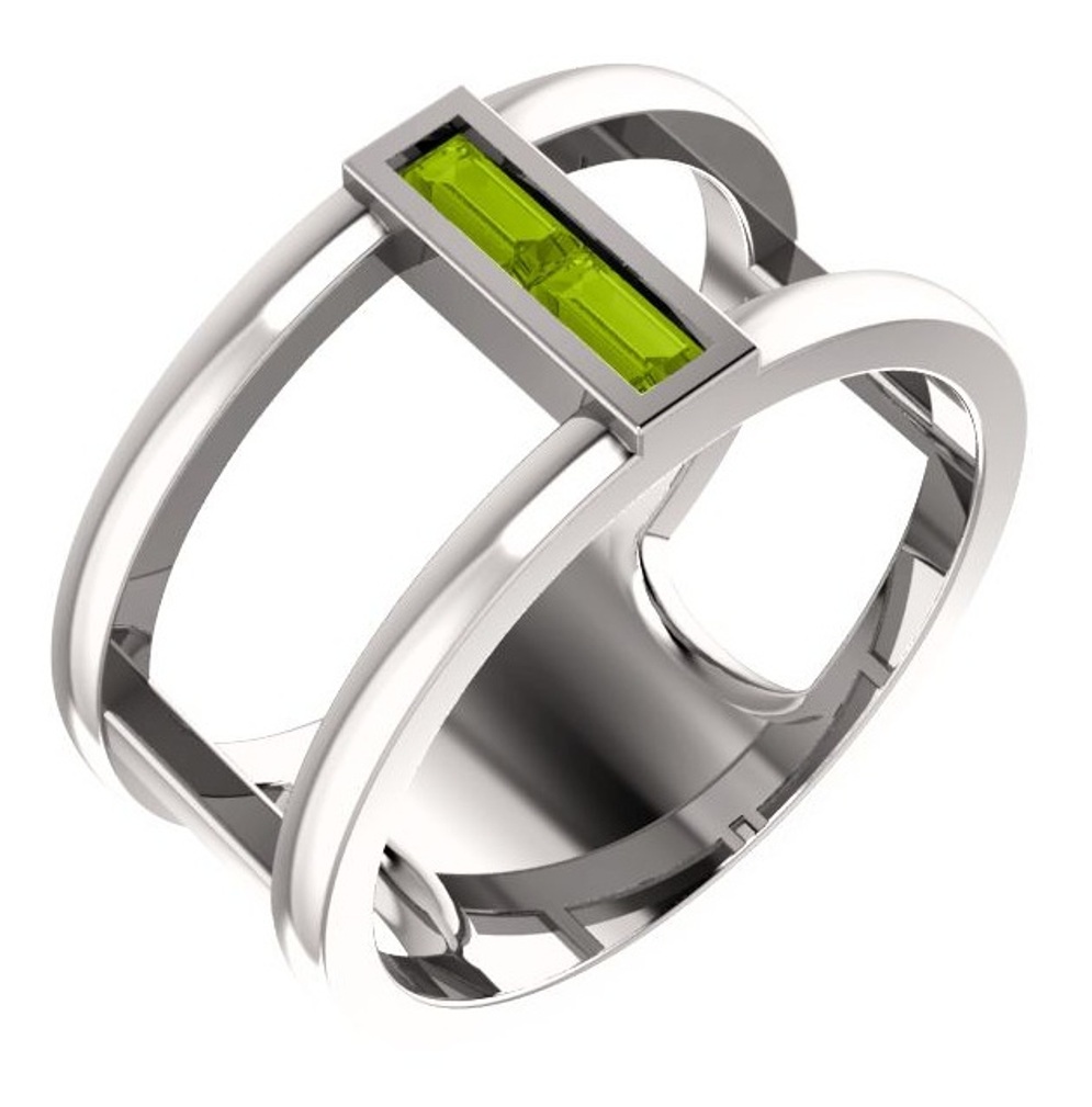 Peridot Baguette Negative Space Ring, 14k White Gold