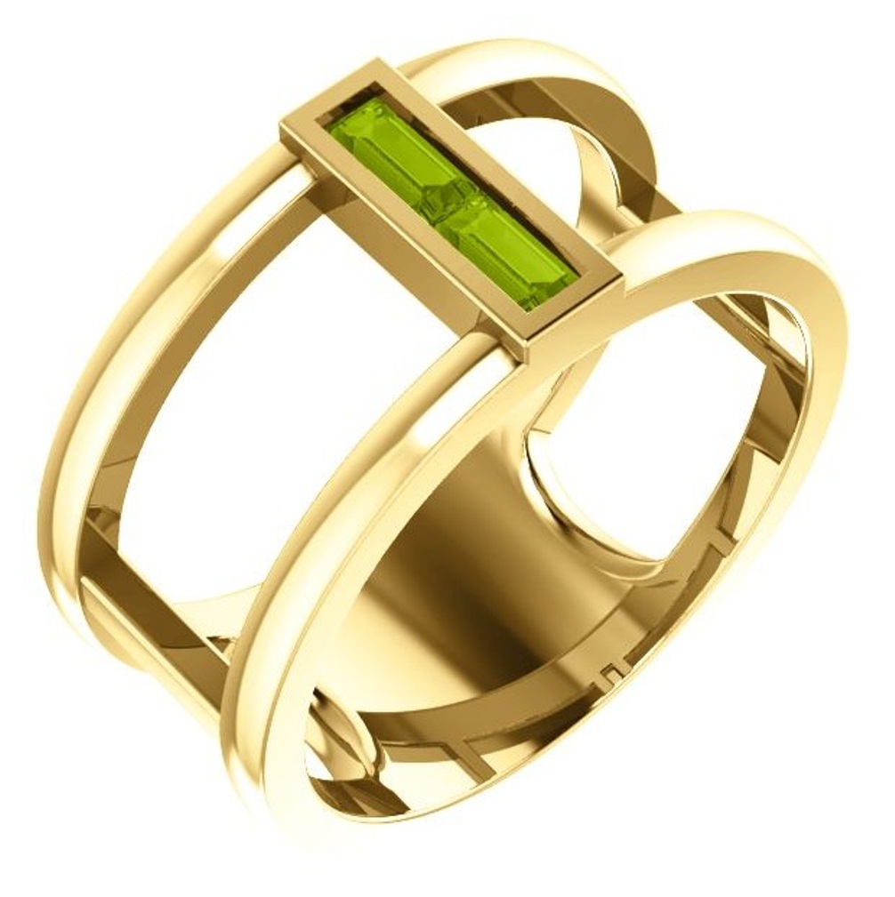 Peridot Baguette Negative Space Ring, 14k Yellow Gold