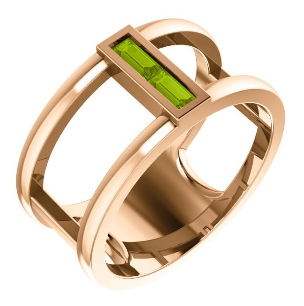 Peridot Baguette Negative Space Ring, 14k Rose Gold