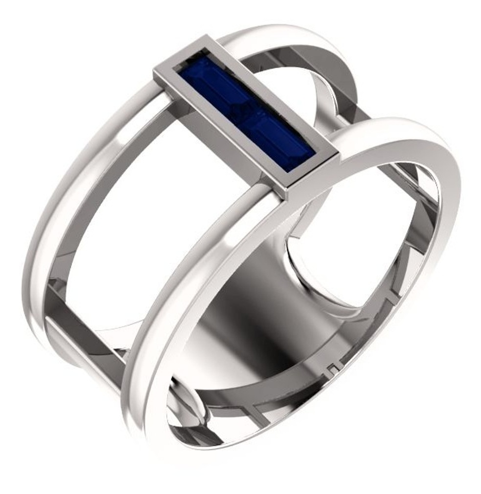 Chatham Lab-Created Blue Sapphire Baguette Negative Space Ring, 14k White Gold