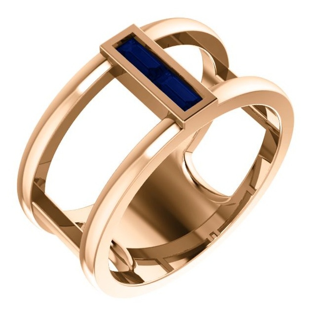 Chatham Lab-Created Blue Sapphire Baguette Negative Space Ring, 14k Rose Gold