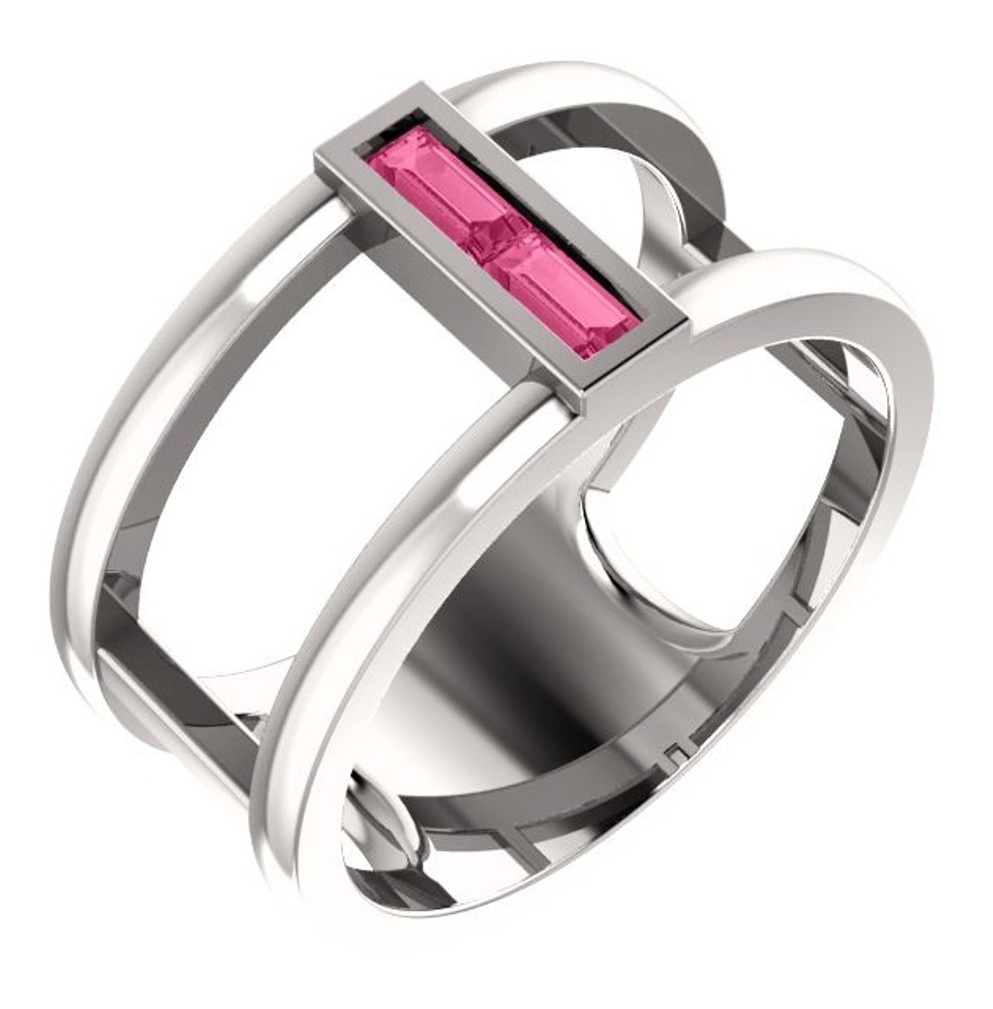 Pink Tourmaline Baguette Negative Space Ring, 14k White Gold