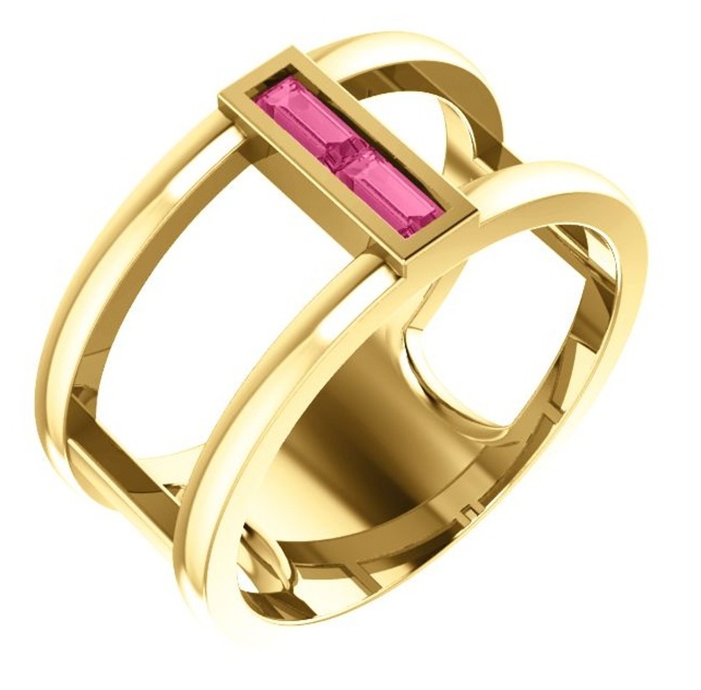 Pink Tourmaline Baguette Negative Space Ring, 14k Yellow Gold