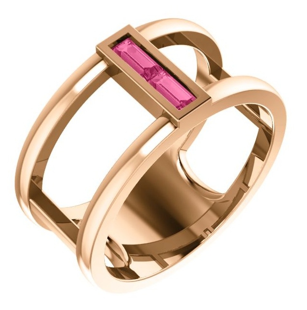 Pink Tourmaline Baguette Negative Space Ring, 14k Rose Gold