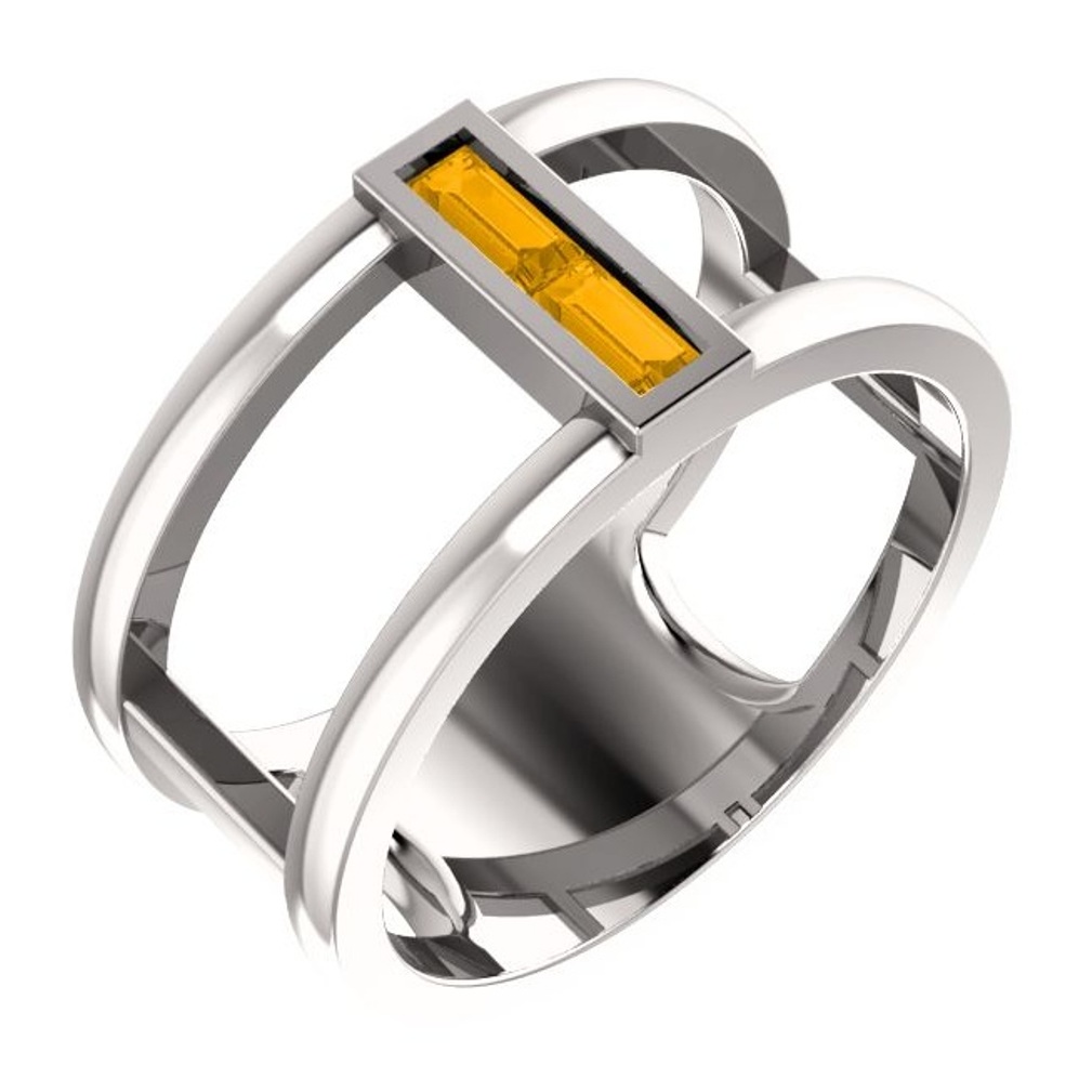 Citrine Baguette Negative Space Ring, 14k White Gold