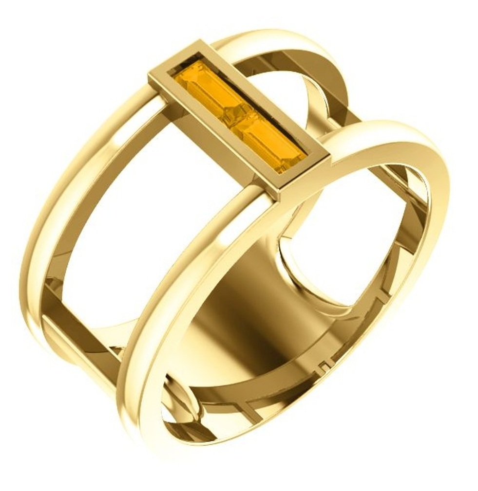 Citrine Baguette Negative Space Ring, 14k Yellow Gold