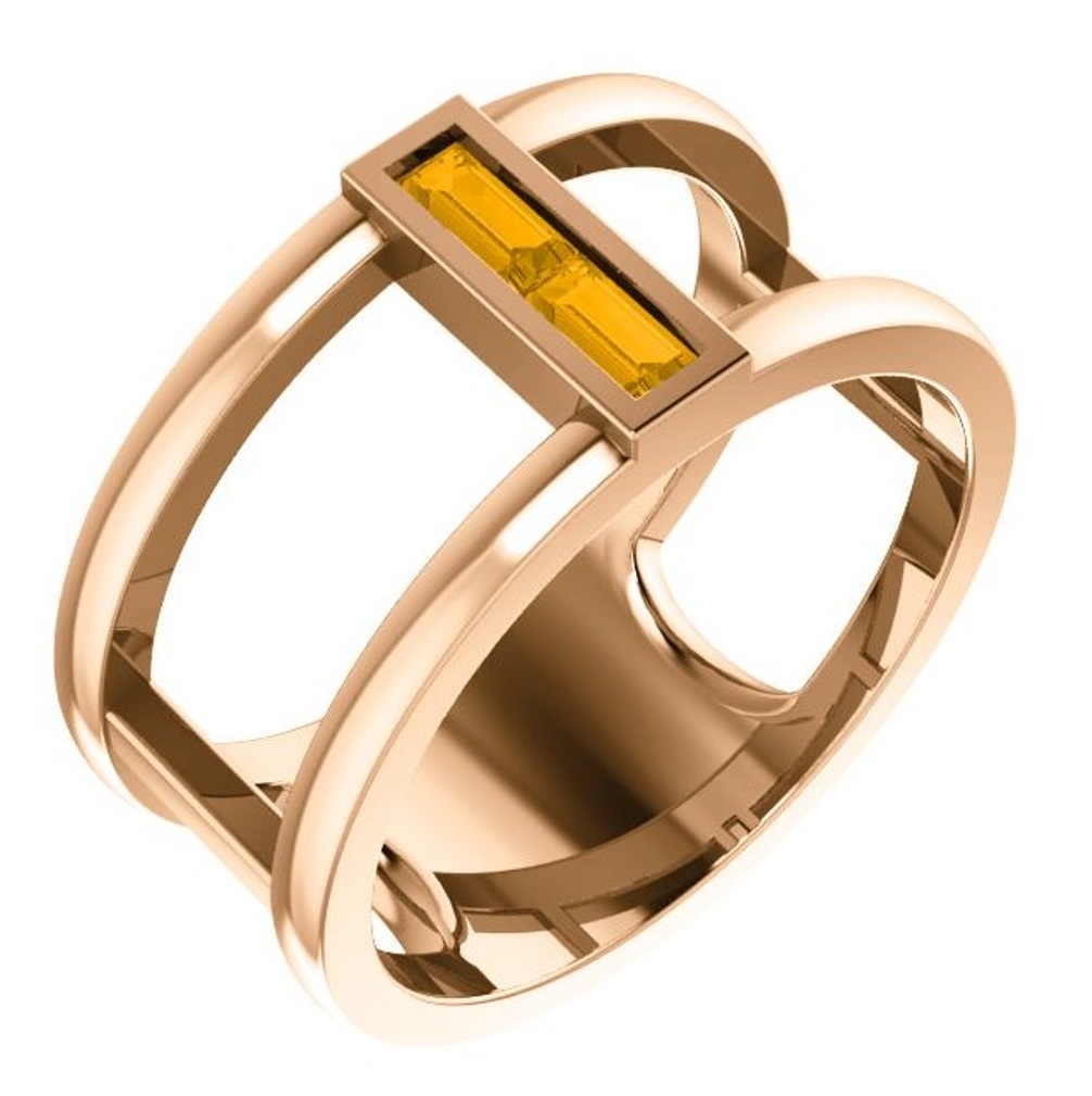 Citrine Baguette Negative Space Ring, 14k Rose Gold