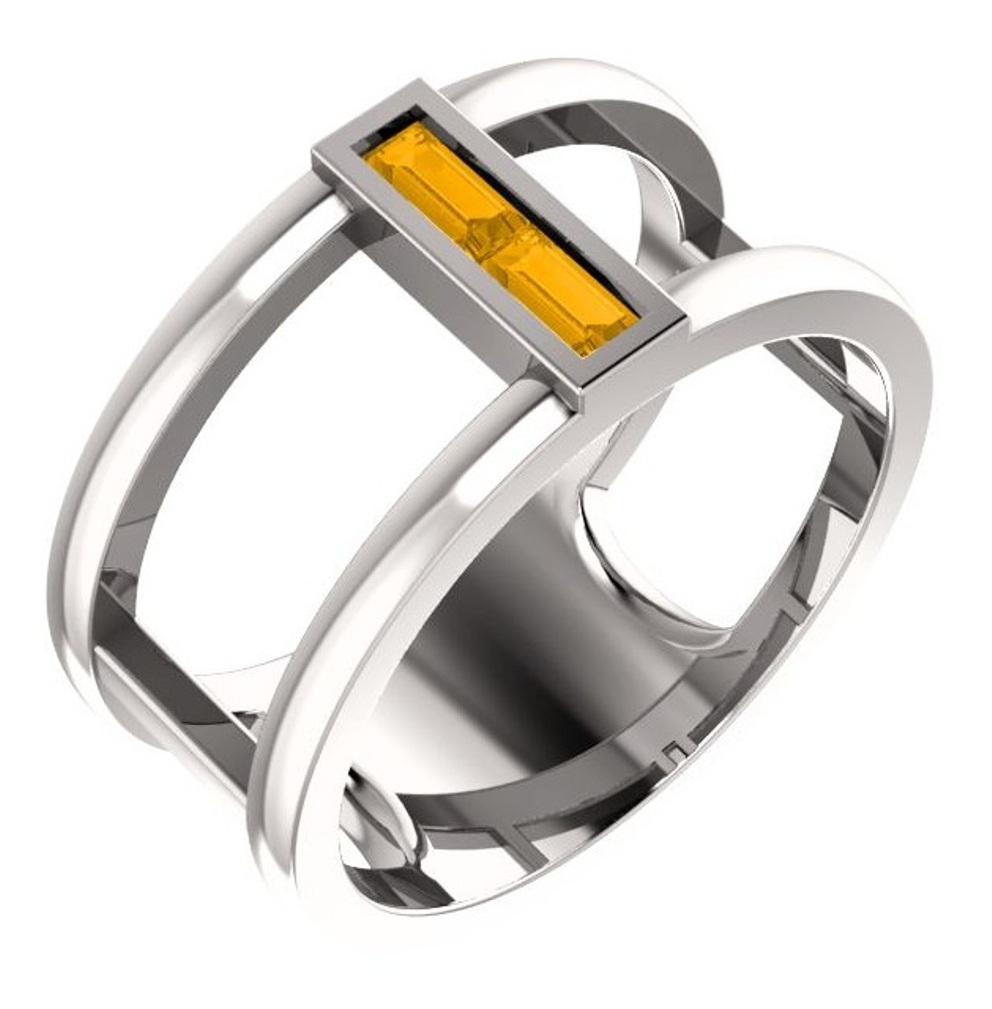 Platinum Citrine Baguette Negative Space Ring