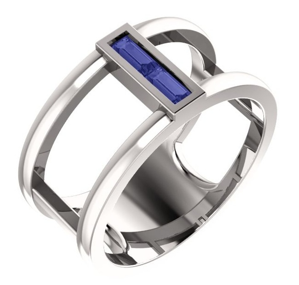 Tanzanite Baguette Negative Space Ring, 14k White Gold