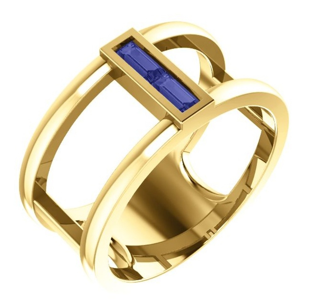 Tanzanite Baguette Negative Space Ring, 14k Yellow Gold