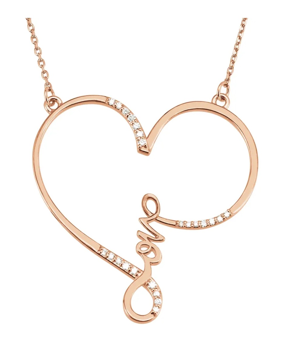 23-Stone Diamond 'Love' Heart Infinity Design 14k Rose Gold Pendant Necklace, 18