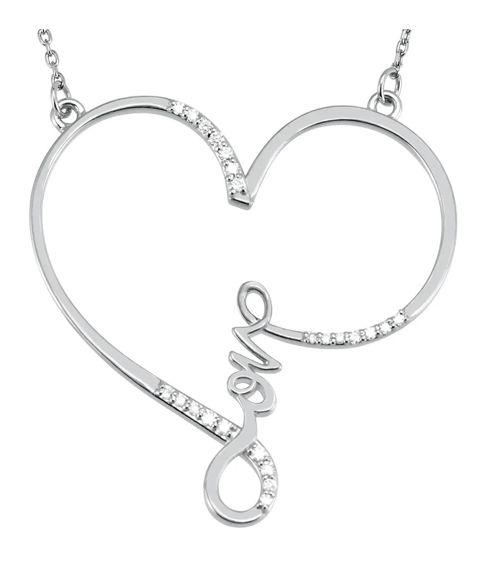 23-Stone Diamond 'Love' Heart Infinity Design 14k White Gold Pendant Necklace, 18