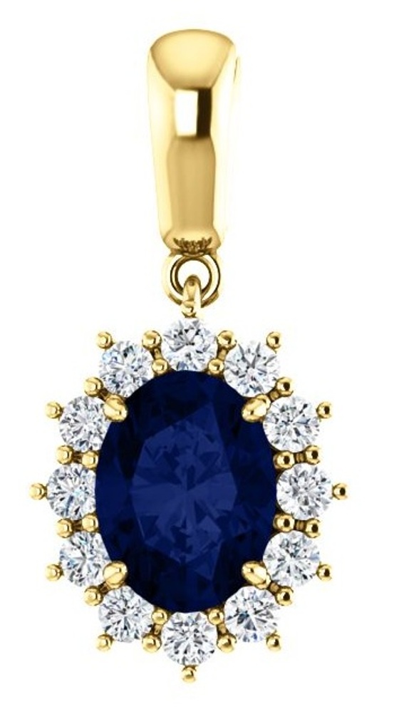 Diamond and Created Blue Sapphire Pendant, 14k Yellow Gold