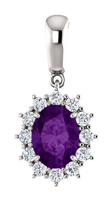 Diamond and Amethyst Pendant, Rhodium-Plated 14k White Gold