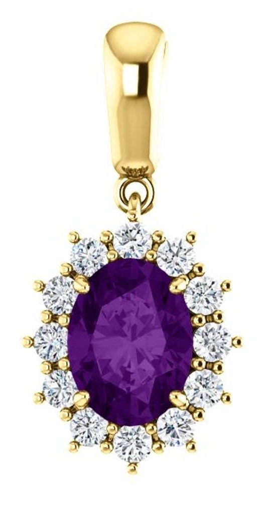 Diamond and Amethyst Pendant, 14k Yellow Gold