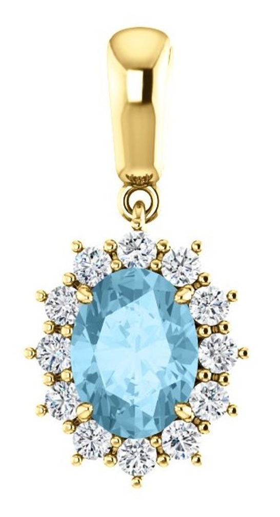 Diamond and Aquamarine Pendant, 14k Yellow Gold