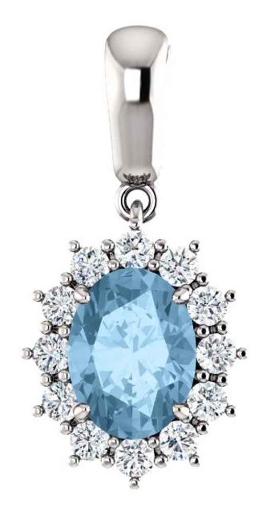 Diamond and Swiss Blue Topaz Pendant, Rhodium-Plated 14k White Gold 