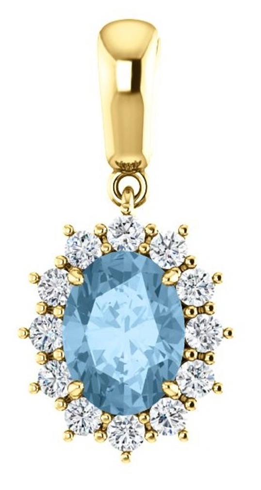 Diamond and Swiss Blue Topaz Pendant, 14k Yellow Gold