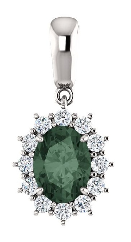 Diamond and Chatham Created Alexandrite Pendant, Rhodium-Plated 14k White Gold