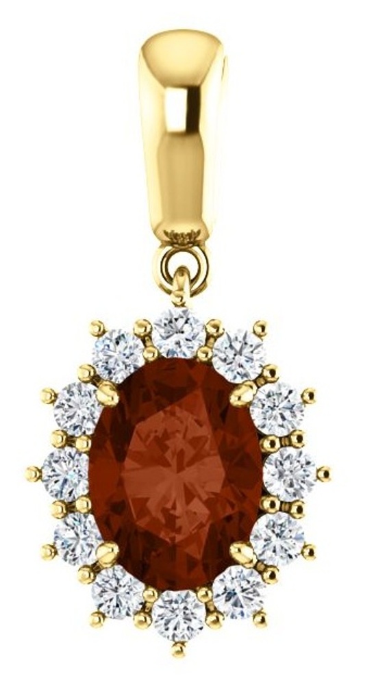 Diamond and Mozambique Garnet Pendant, 14k Yellow Gold