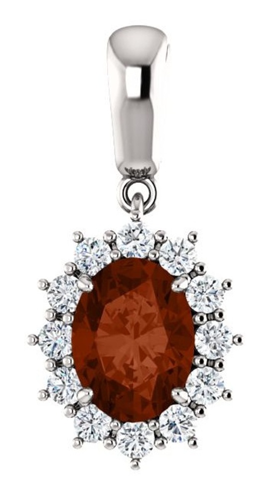 Diamond and Mozambique Garnet Pendant, Rhodium -Plated 14k White Gold