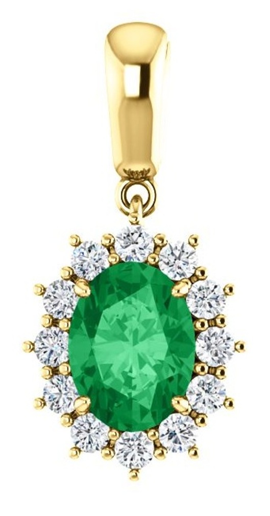 Diamond and Created Emerald Pendant, 14k Yellow Gold