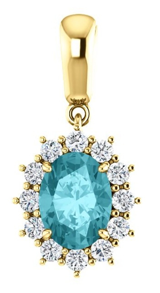 Diamond and Blue Zircon Pendant, 14k Yellow Gold