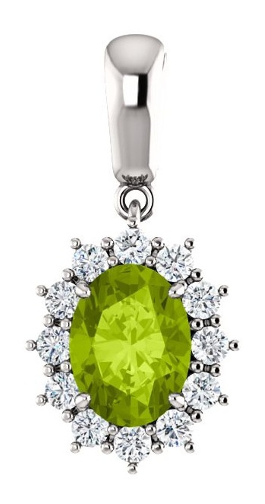 Diamond and Peridot Pendant, Rhodium-Plated 14k White Gold