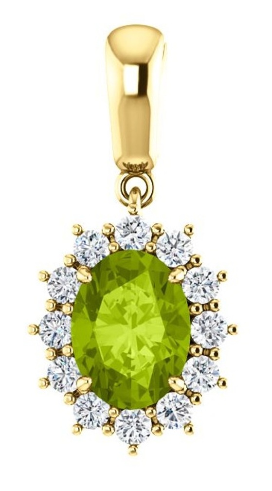 Diamond and Peridot Pendant, 14k Yellow Gold