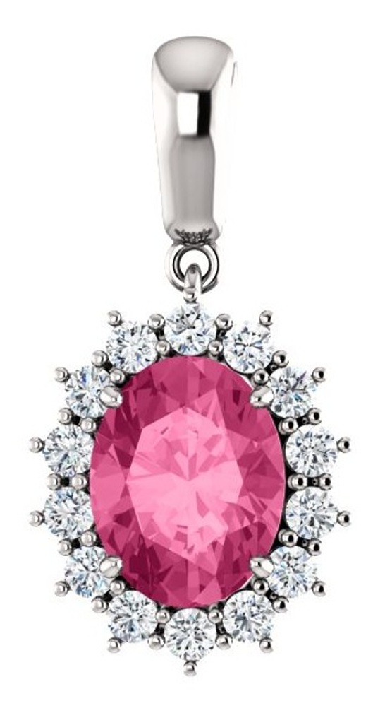 Diamond and Pink Tourmaline Pendant, Rhodium-Plated 14k White Gold