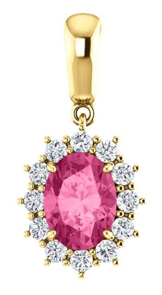 Diamond and Pink Tourmaline Pendant, 14k Yellow Gold