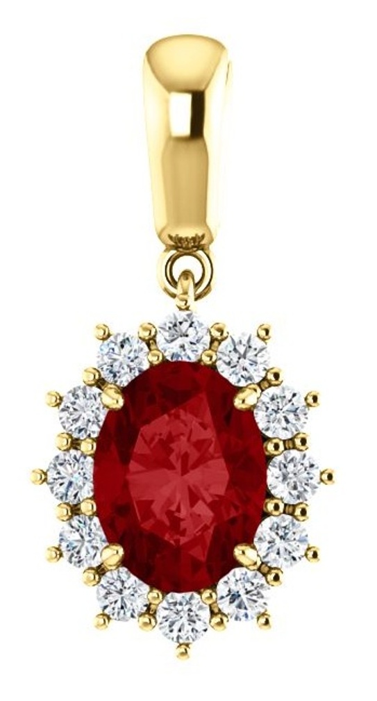 Diamond and Created Ruby Pendant, 14k Yellow Gold