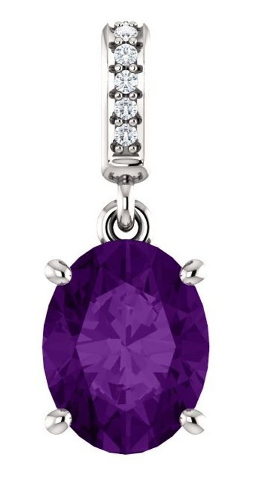 Diamond and Amethyst Pendant, Rhodium-Plated 14k White Gold