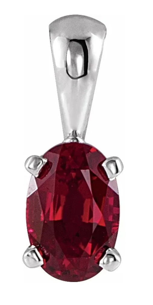 Oval Mozambique Garnet Pendant, Rhodium-Plated 14k White Gold