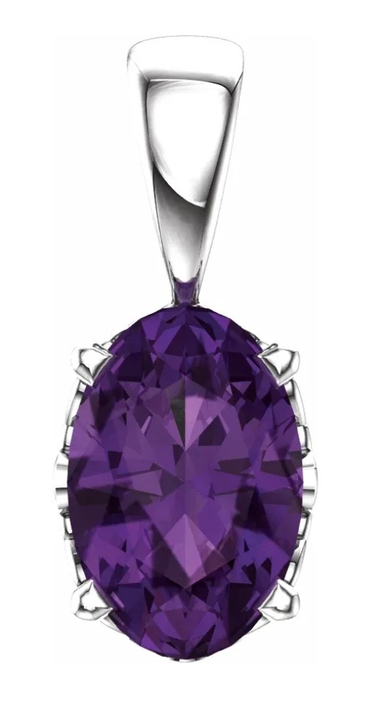 Oval Amethyst Pendant, Rhodium-Plated 14k White Gold