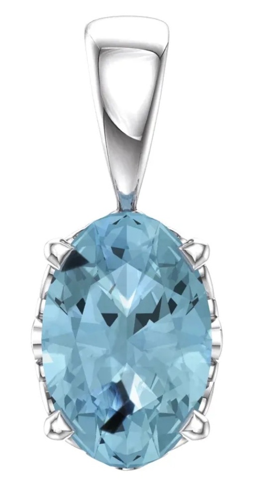 Oval Aquamarine Pendant, Rhodium-Plated 14k White Gold