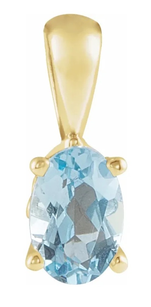 Oval Aquamarine Pendant, 14k Yellow Gold