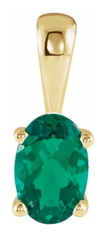 Lab Created Oval Emerald Pendant, 14k Yellow Gold