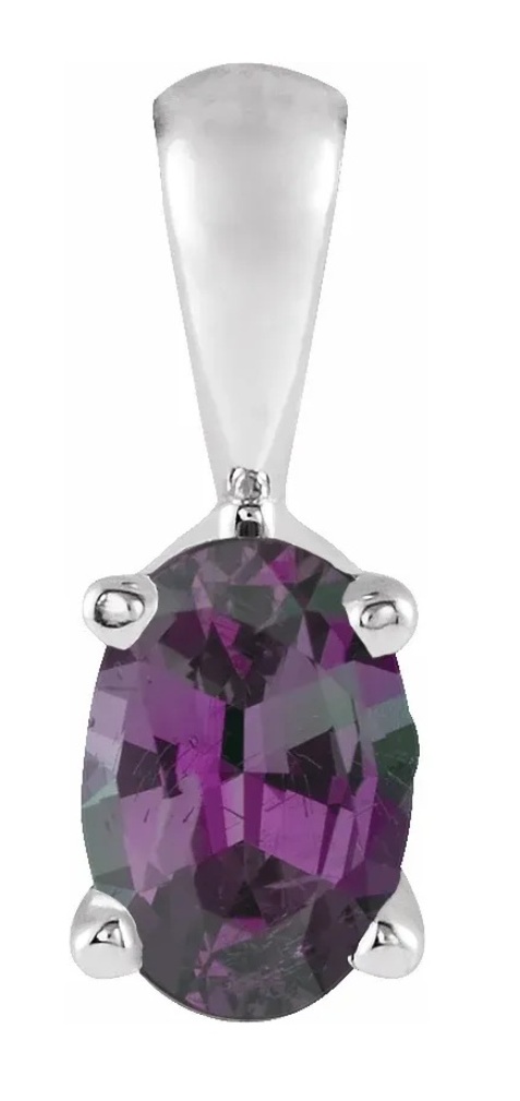 Created Alexandrite Pendant, Rhodium-Plated 14k White Gold