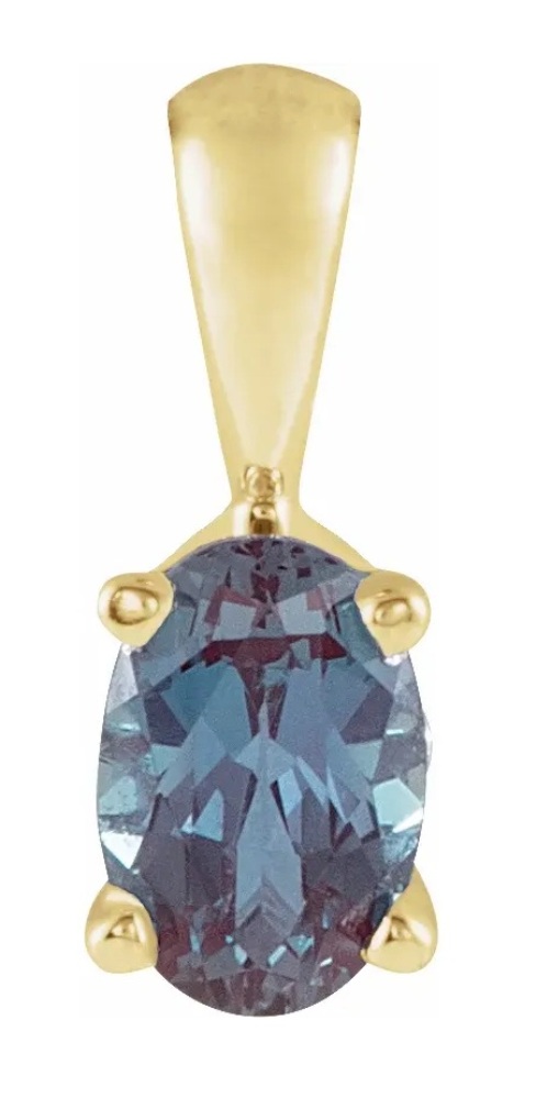 Chatham Lab Created Oval Alexandrite Pendant, 14k Yellow Gold